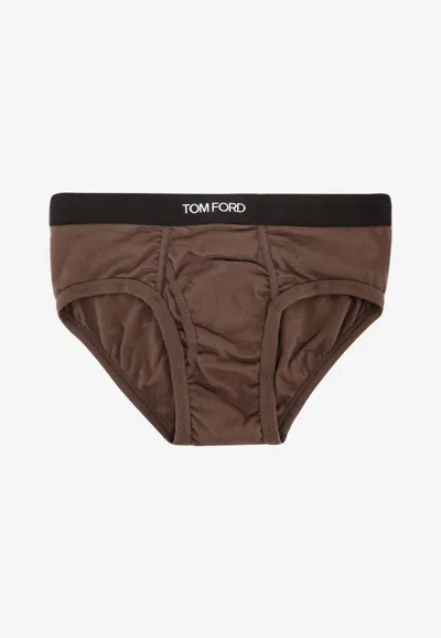 Tom Ford Logo-waistband Boxers In Brown