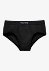 Tom Ford Elasticated Logo Cotton Blend Briefs In Black
