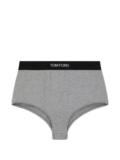 Tom Ford Logo-waistband Briefs In Gray