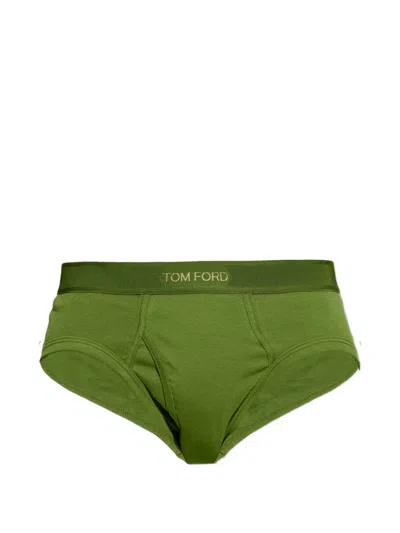 Tom Ford Logo-waistband Briefs In Green