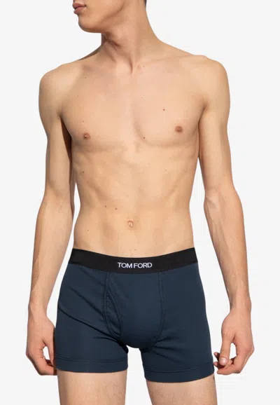 Tom Ford Logo Waistband Briefs In Blue