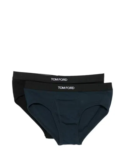 Tom Ford Logo-waistband Briefs (set Of Two) In Black