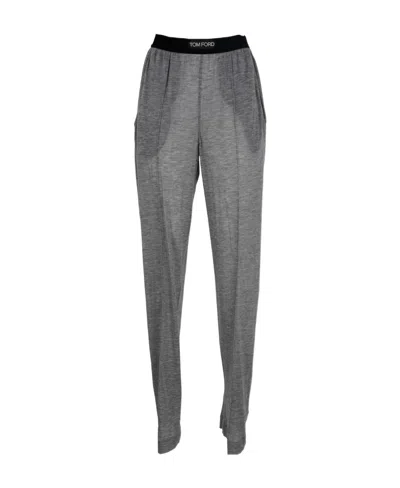 Tom Ford Logo-waistband Cashmere Track Pants In Gray