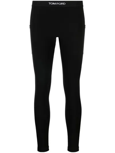 Tom Ford Logo-waistband Cropped Leggings In Black