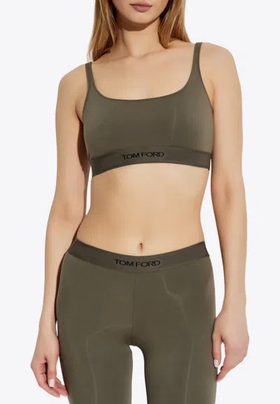 Tom Ford Logo Waistband Cropped Top In Green