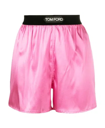 Tom Ford Logo-waistband Satin Shorts In Pink Carnation
