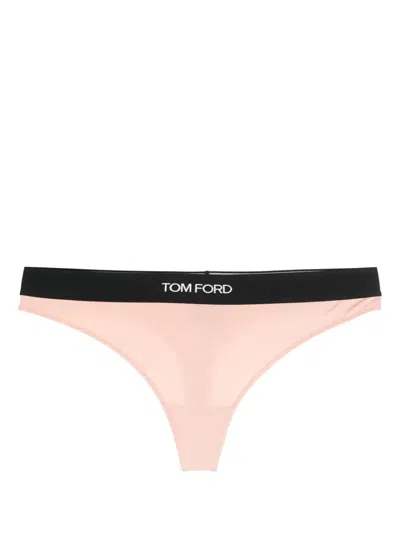 Tom Ford Logo-waistband Elasticated Thong In Neutrals
