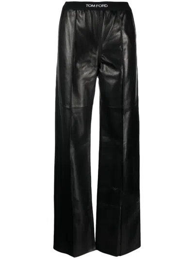 Tom Ford Velvet-trimmed Stretch-silk Satin Pants In Black
