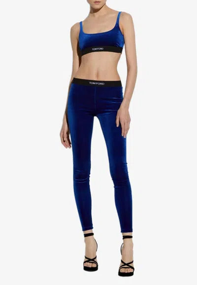 Tom Ford Logo Waistband Leggings In Velvet In Grape