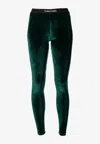 Tom Ford Logo Waistband Leggings In Velvet In Green