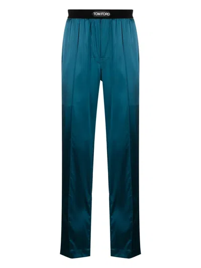 Tom Ford Logo-waistband Lounge Pants In Blue