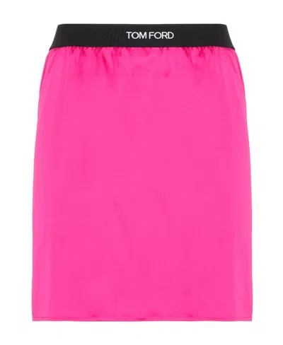 Tom Ford Logo-waistband Mini Pencil Skirt In Pink