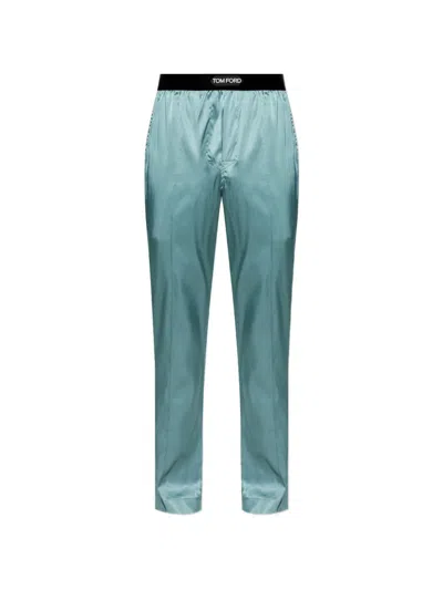 Tom Ford Logo-waistband Pajama Bottoms In Blue