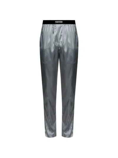 Tom Ford Logo-waistband Pajama Bottoms In Gray