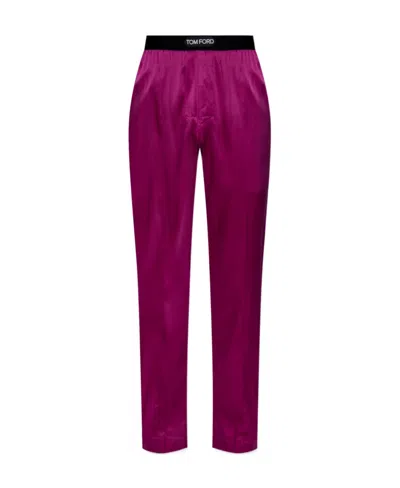 Tom Ford Logo Waistband Satin Pajama Trousers In Purple