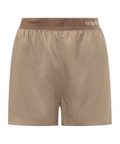 Tom Ford Logo Waistband Shorts In Neutral