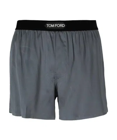 Tom Ford Logo-waistband Silk-blend Boxer Shorts In Dark Grey