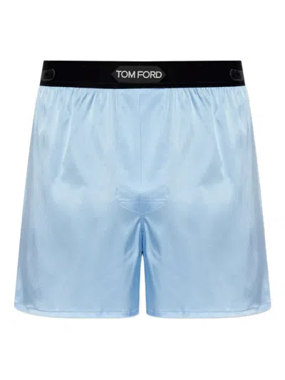 Tom Ford Logo-waistband Silk Boxers In Blue