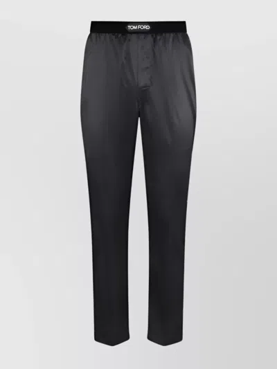 Tom Ford Logo Waistband Silk Pajama Trousers In Black
