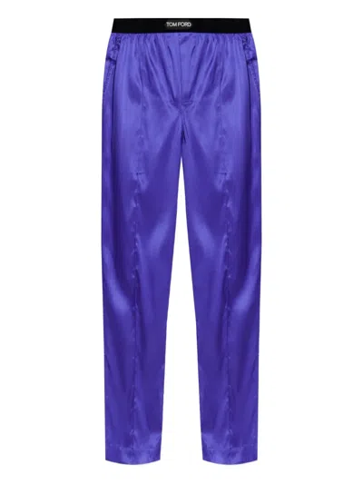 Tom Ford Logo-waistband Silk Pyjama Pants In Purple