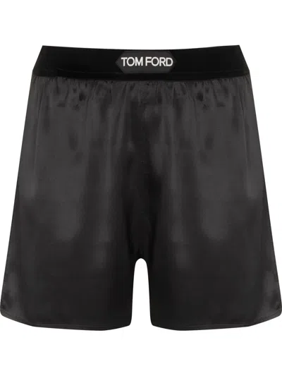 Tom Ford Hendrix Floral Stretch Silk Satin Pajama Shorts In Off White Black