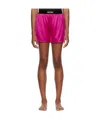 Tom Ford Pink Satin Shorts With Logo On Waistband In Stretch Silk In Brown