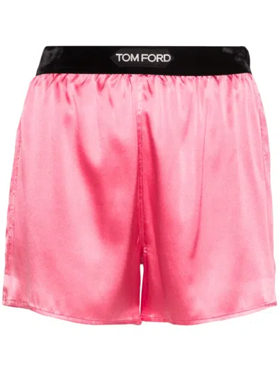Tom Ford Stretch Silk Satin Boxer Shorts In Rosebloom