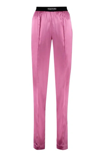Tom Ford Logo Waistband Straight Leg Pants In Pink