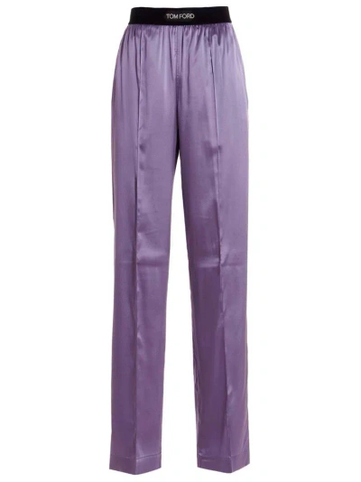 Tom Ford Logo Waistband Straight Leg Pants In Lilac