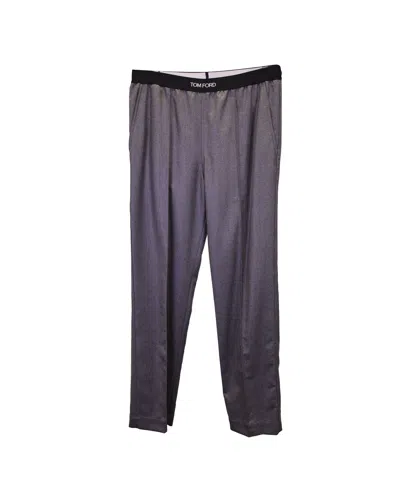 Tom Ford Logo-waistband Straight Trousers In Grey Cashmere
