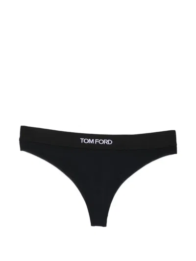 Tom Ford Logo-waistband Stretch Thongs In Black