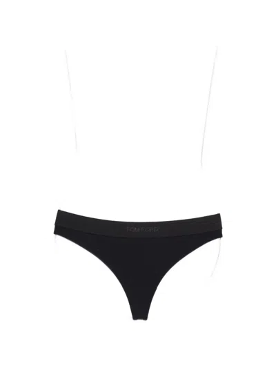 Tom Ford Logo-waistband Thong In Black