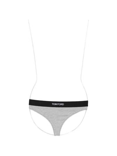 Tom Ford Logo-waistband Thong In Gray