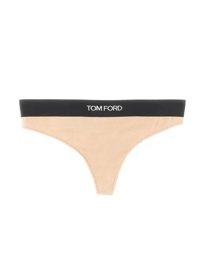 Tom Ford Logo Waistband Thong In Pink