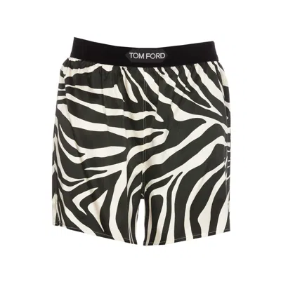 Tom Ford Logo Waistband Zebra Printed Shorts In Multi