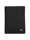 Tom Ford Small Grain Leather Folding Cardholder In Black