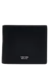 Tom Ford Black Soft Grain Leather T Line Business Card Holder In Midnight Blue