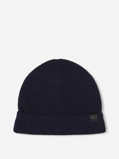 Tom Ford Logo Wool Hat In Blue