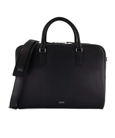 Tom Ford Logo Zipper Briefcase In Black