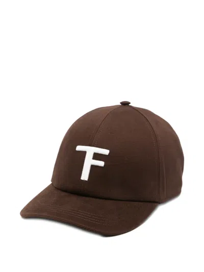 Tom Ford Structured Crown Baseball Cap With Embroidered Tf Logo In Brown