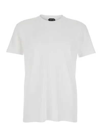 Tom Ford Logo-embroidered Cotton Crew Neck T-shirt In White