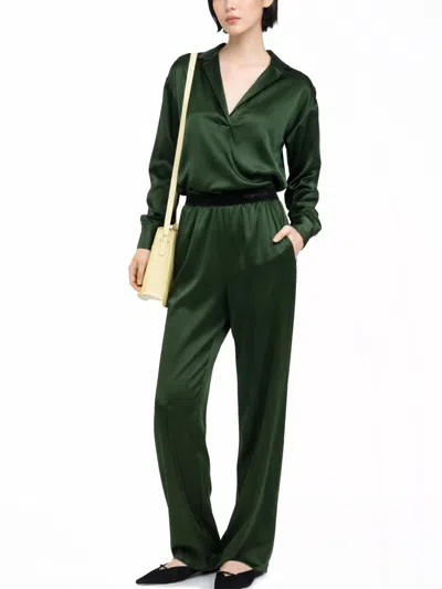 Tom Ford Logo-embroidered Satin Tunic In Green
