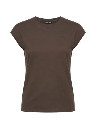 Tom Ford Logo-embroidered Crewneck T-shirt In Brown