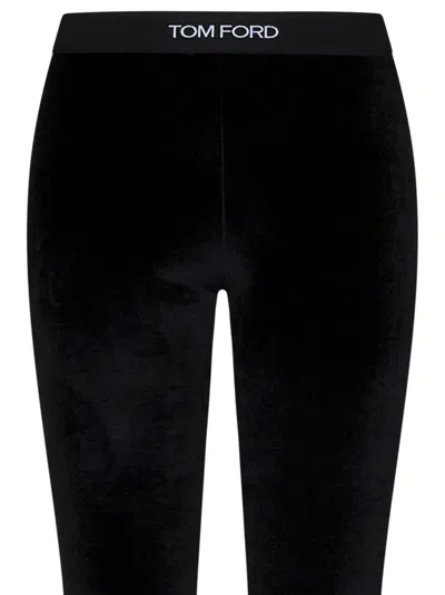 Tom Ford Logo-jacquard Ribbed Waistband Leggings In Black