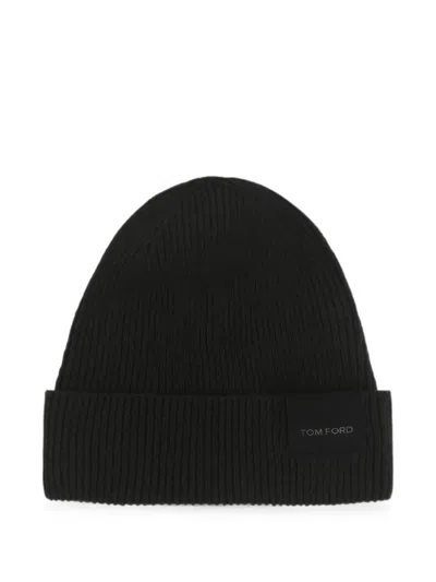 Tom Ford Logo-patch Beanie Hat In Black