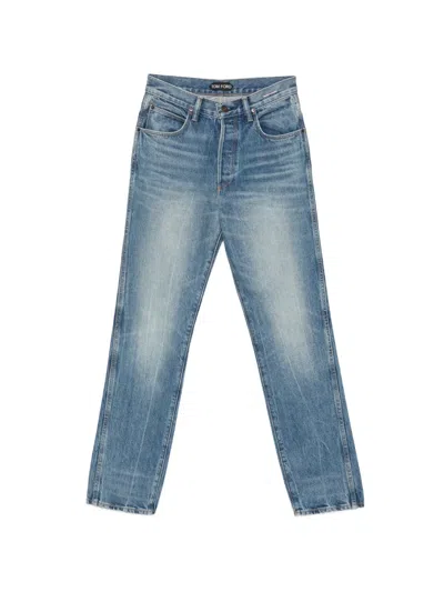 Tom Ford Logo-patch Jeans In Blue