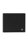 Tom Ford T-line Small Grain Calfskin Leather Bifold Wallet In Black