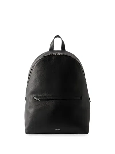 Tom Ford Logo-print Grained-leather Backpack In Black