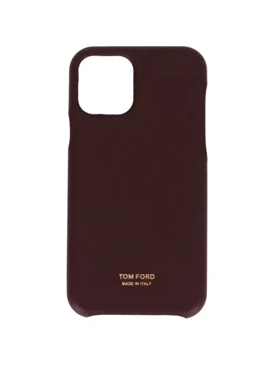 Tom Ford Logo-print Grained-leather Iphone Case In Burgundy