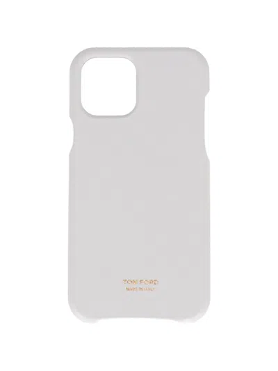 Tom Ford Logo-print Grained-leather Iphone Case In White